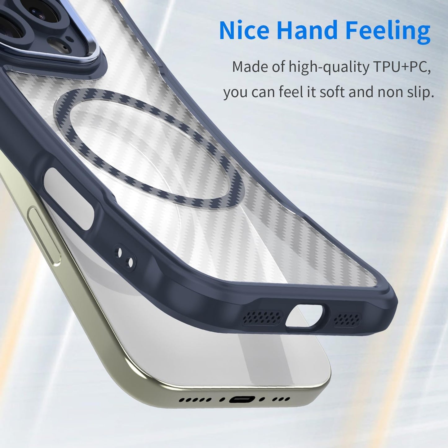 Magnetic carbon fibre case for iPhone 14, support wireless charging, carbon fibre shockproof slim case Black