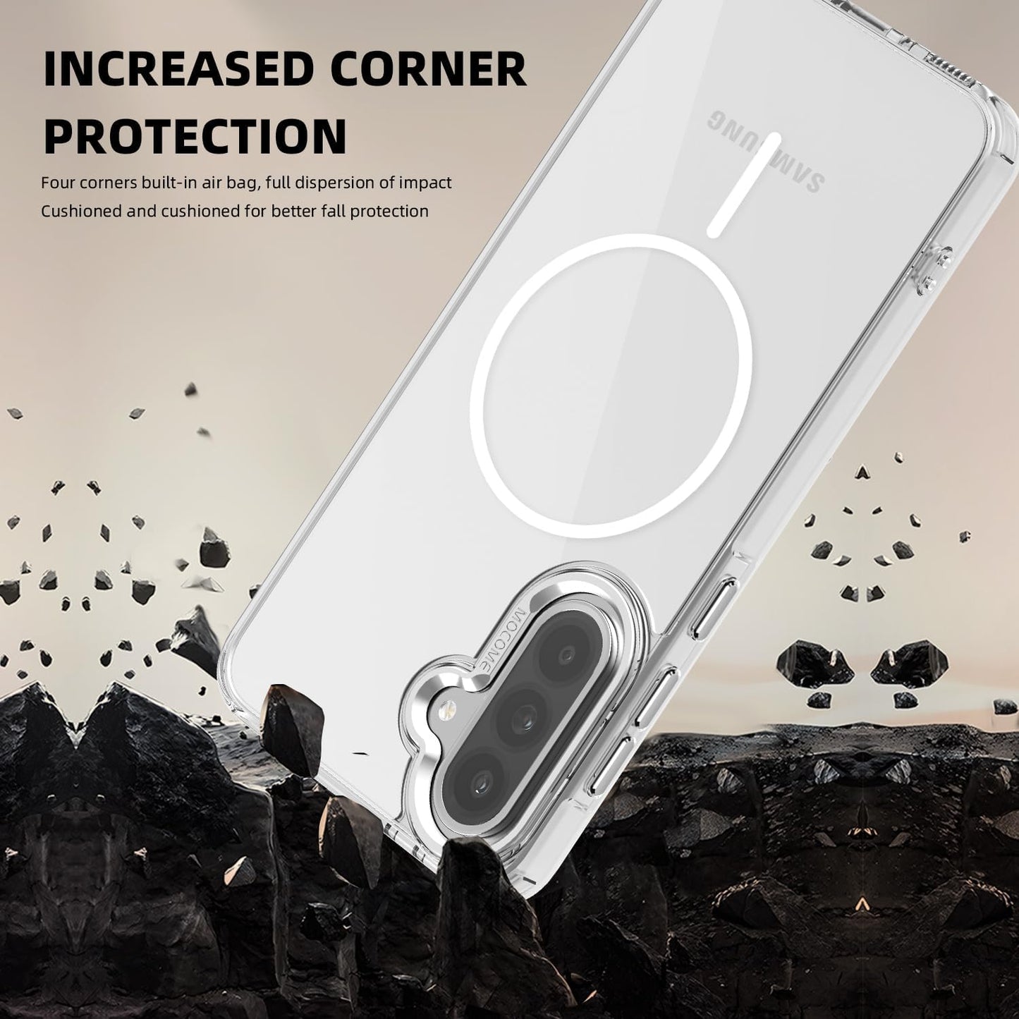 iTape Magnetic transparent phone case for Samsung Galaxy A36, supports wireless charging, military-grade drop-proof, compatible with Samsung Galaxy A36 Car magnetic bracket