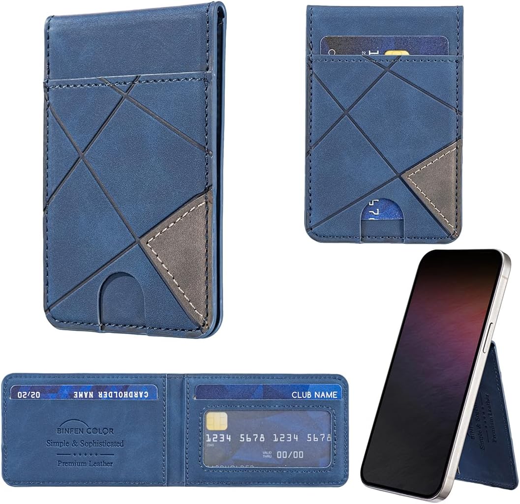 iTape Leather Magnetic Phone Wallet Compatible with Various Phone Models Android and iOS, Magnetic card holder with vertical prism Ultra-thin Trifold Wallet Card Holder Flip Stand Red