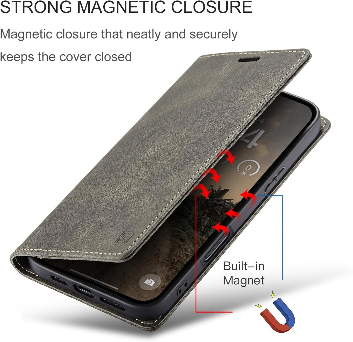 Retro frosted soft leather mobile phone case for iPhone 16, RFID (anti-theft swipe), wallet card slot flip cover stand, Red