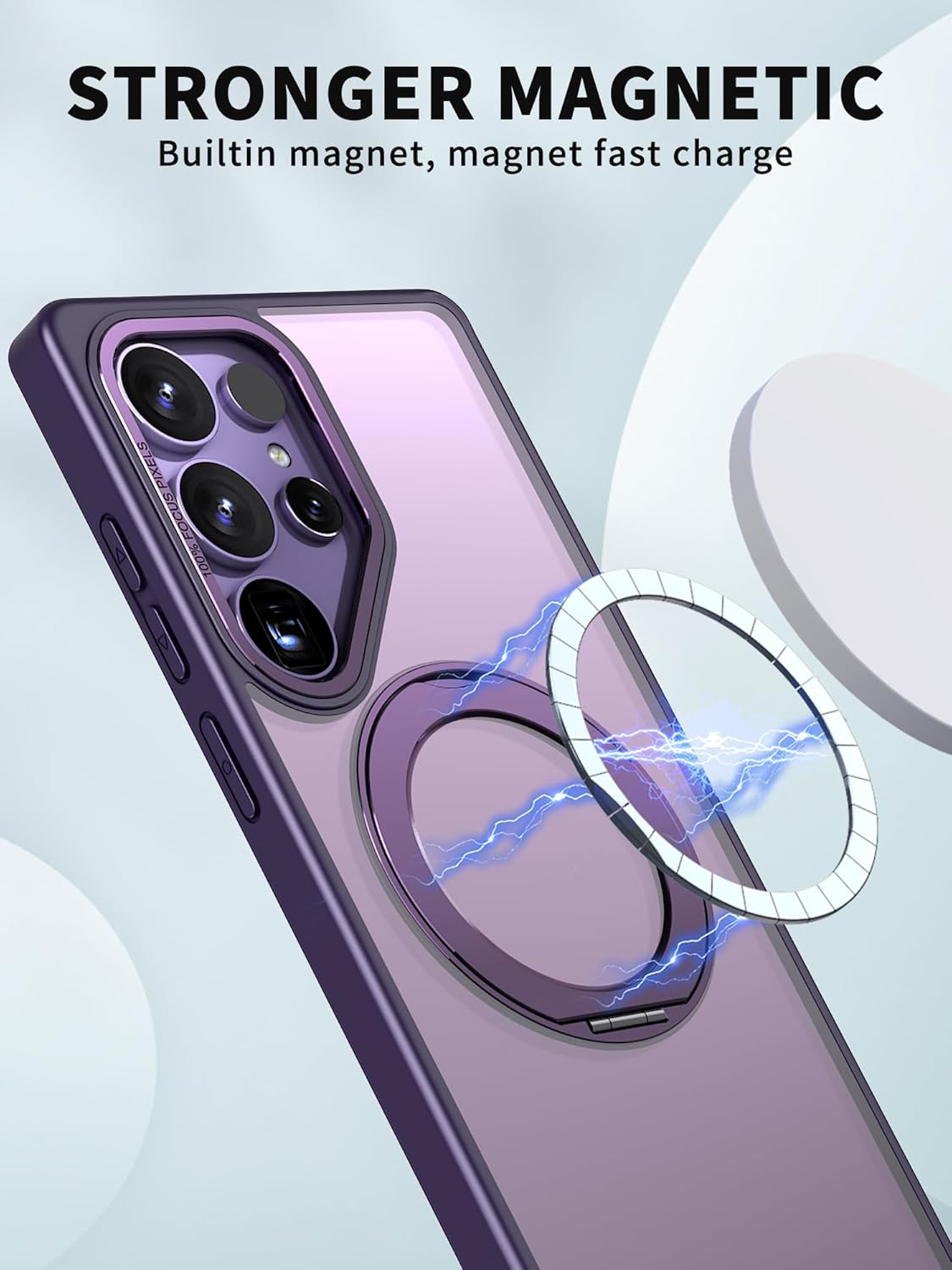 iTape Magnetic phone case for Samsung Galaxy S25 Ultra, 360° rotating bracket supports wireless charging, shockproof ultra-thin shell Pink