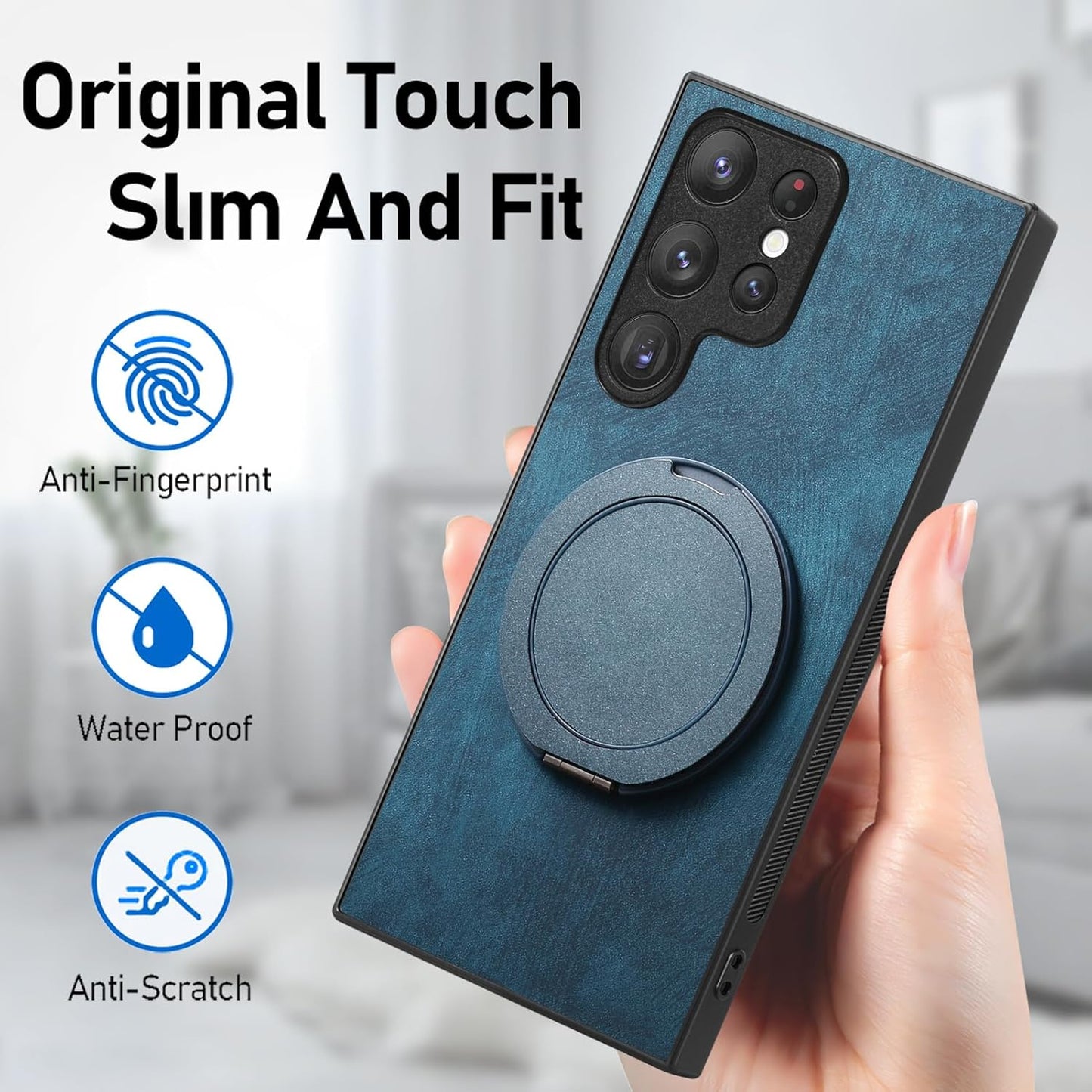 iTape Retro magnetic mobile phone case for Samsung Galaxy S25 Ultra, wireless charging magnetic car mount, round ring 360% rotating mount Green