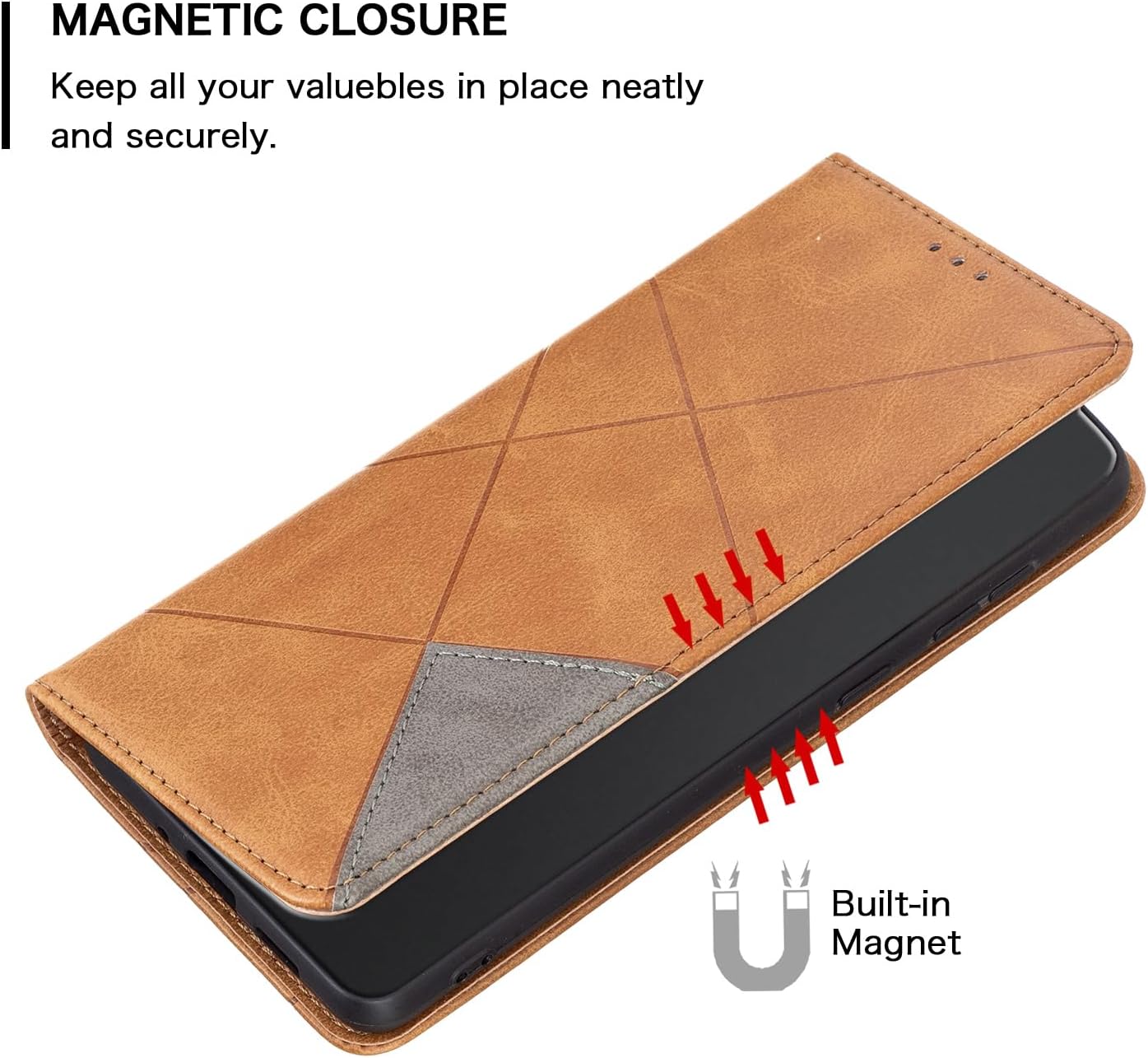iTape Magnetic diamond-shaped leather phone case for Samsung Galaxy S25 Edge, magnetic closure wallet-style case, flip-top stand, provides shockproof protection Gray
