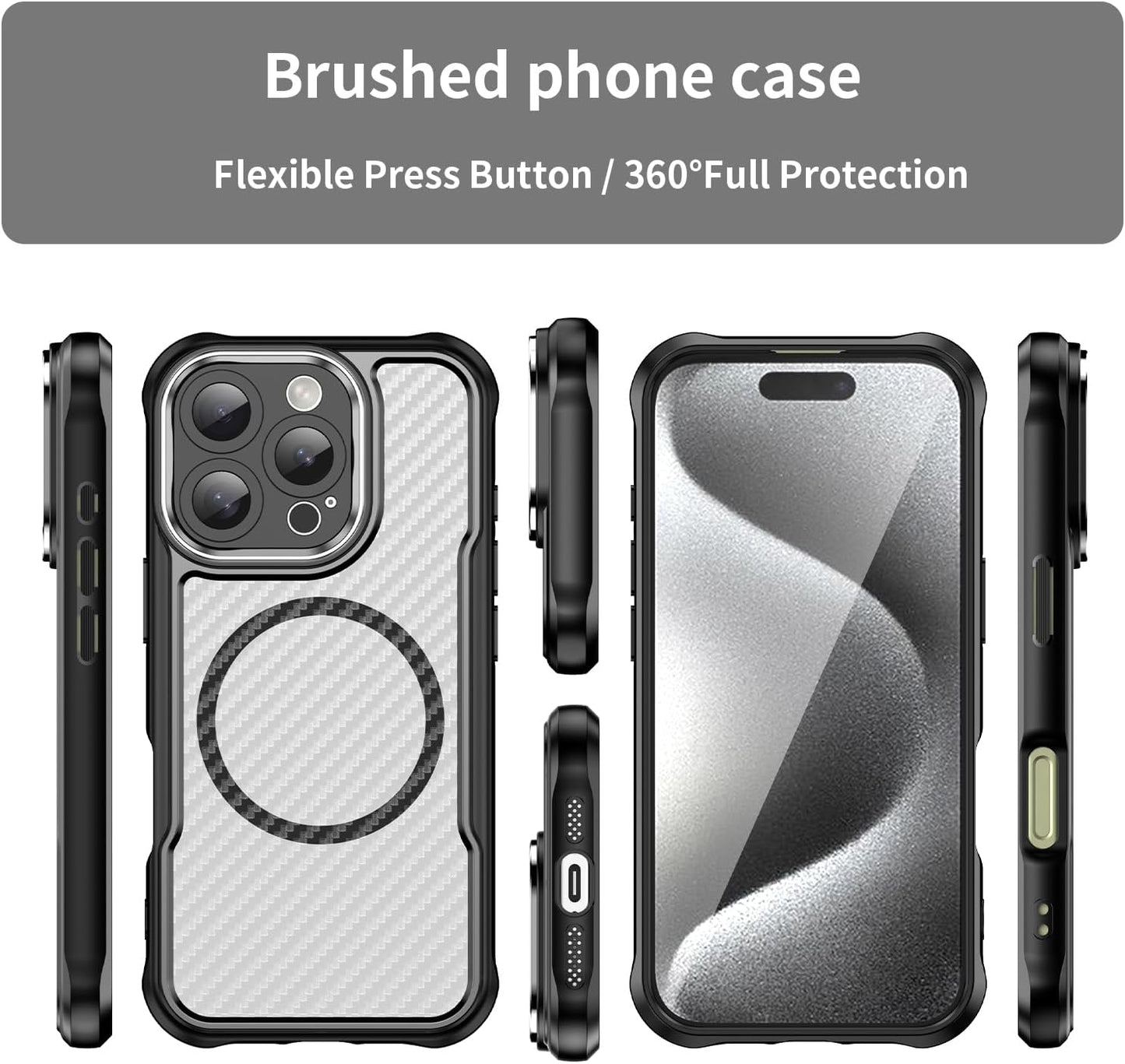 Magnetic carbon fibre case for iPhone 16 Pro, support wireless charging, carbon fibre shockproof slim case Purple
