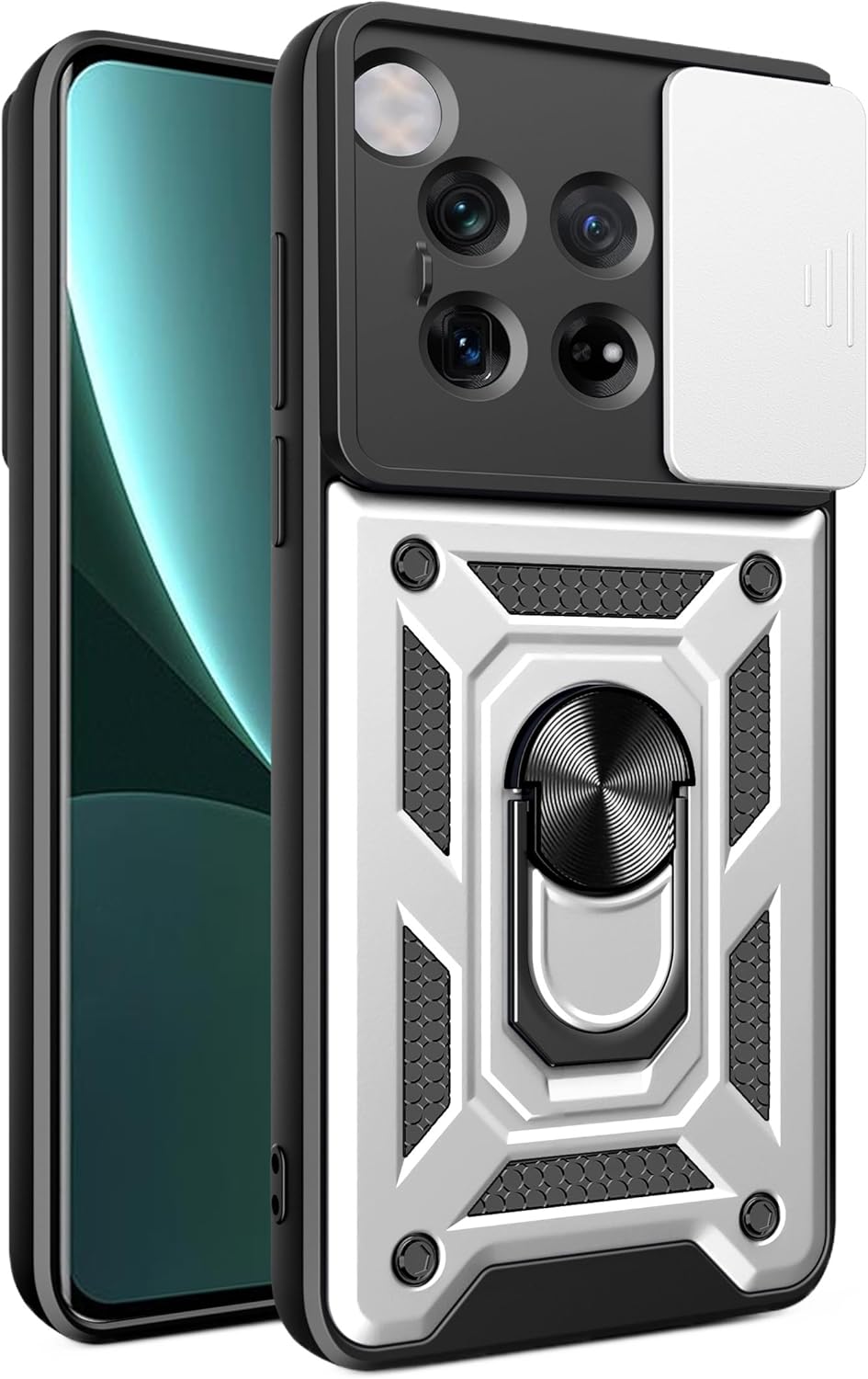 iTape Shockproof phone case for one plus 12 5G, with sliding window back cover, ring buckle holder, magnetic phone case car mount zhij Rose Gold