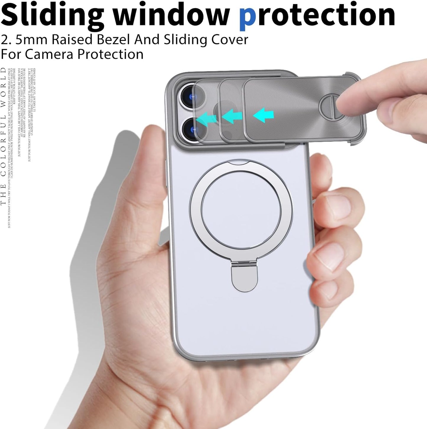 Magnetic mobile phone case for iPhone 15 Pro max, 360° rotating bracket supports wireless charging, camera sliding window protection, shockproof ultra-thin shell