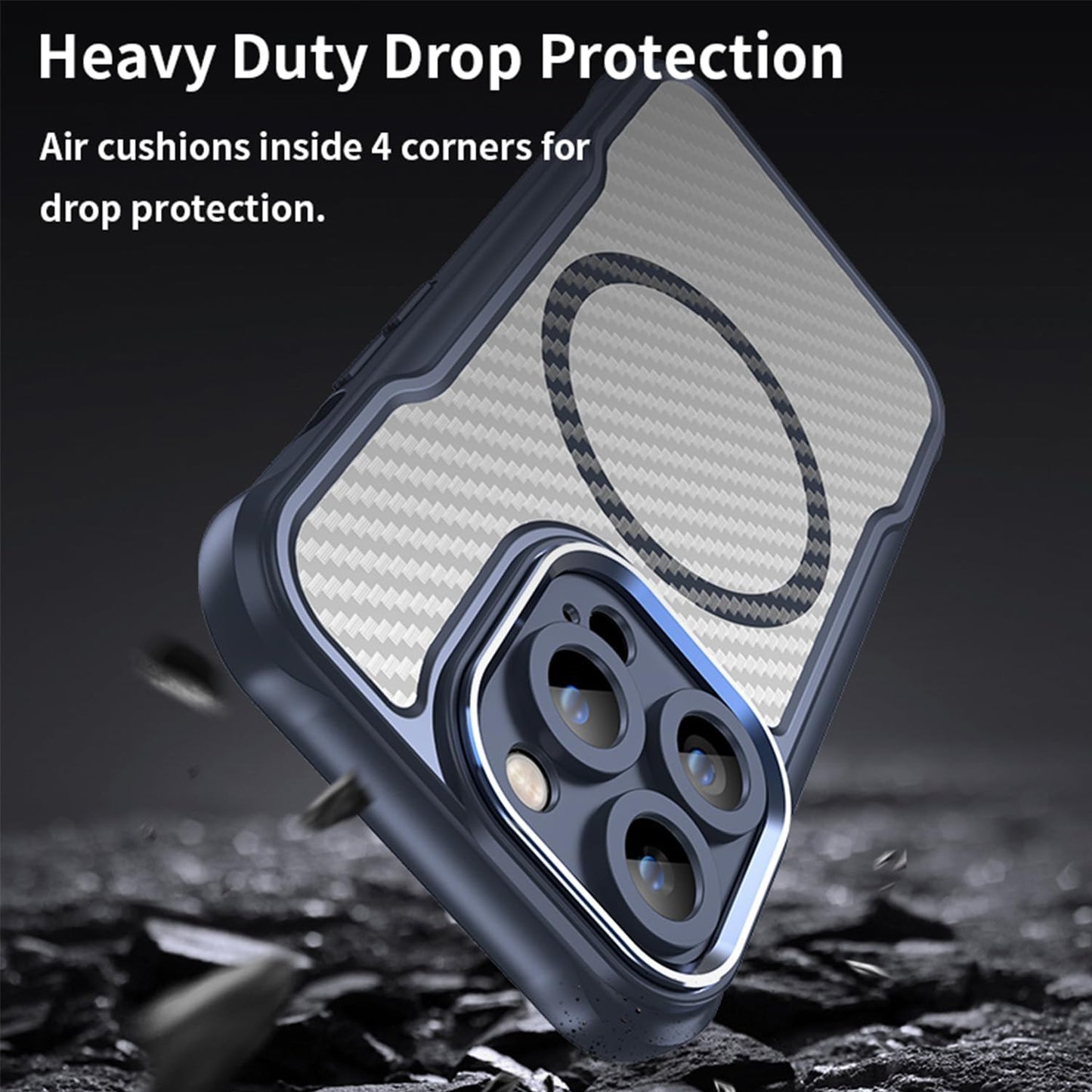 Magnetic carbon fibre case for iPhone 14 Pro, support wireless charging, carbon fibre shockproof slim case Black