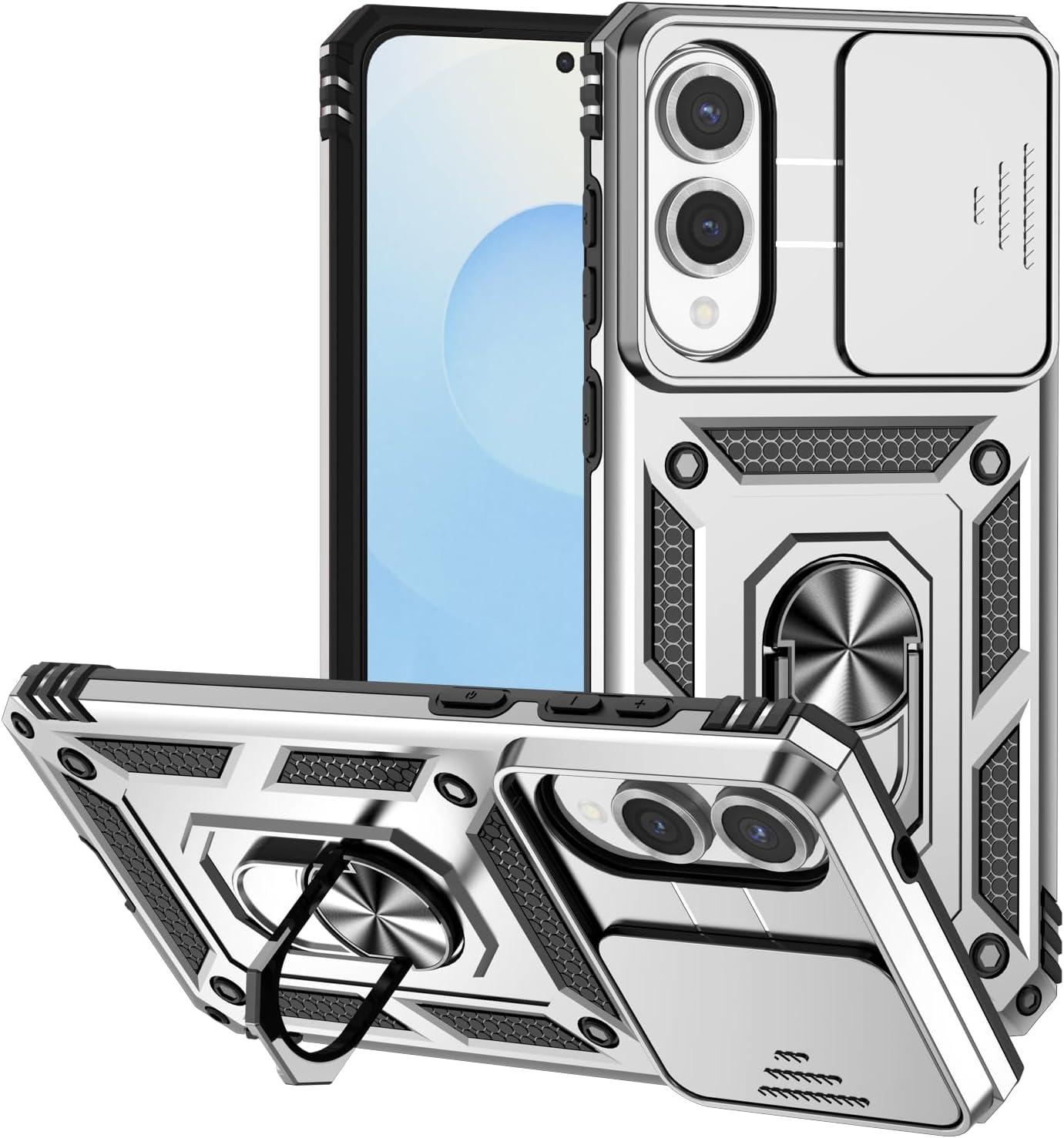 iTape Magnetic Car Mount 2 in 1 Phone Case for Samsung Galaxy S25 Edge 5G, Military Grade Protective Case, Phone Case Built-in 360° Rotating Ring Bracket Buckle Push Window Lens Protection Red