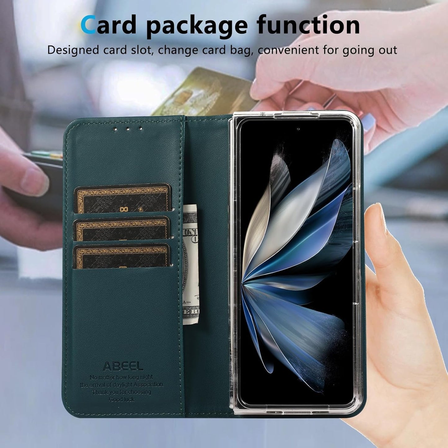 iTape Magnetic Leather Case for Samsung Galaxy Z Fold6, RFID Anti-theft Wallet Phone Case, Multi-Card Slot Magnetic Flip Cover Black