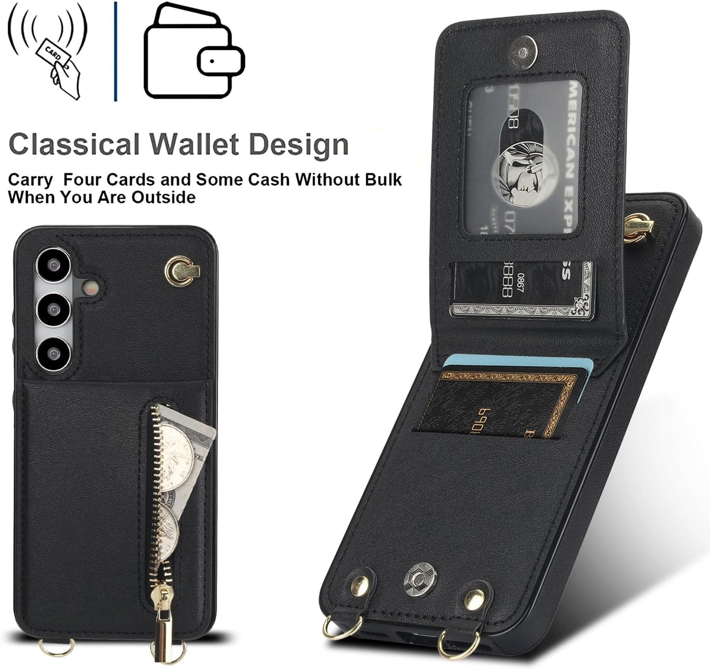 iTape Samsung Galaxy S24 plus Case Wallet, Zipper Coin Pouch, Credit Card Slot Holder, Wrist Strap, Samsung Galaxy S24 plus Case Adjustable Crossbody Lanyard [RFID Blocked] Purple