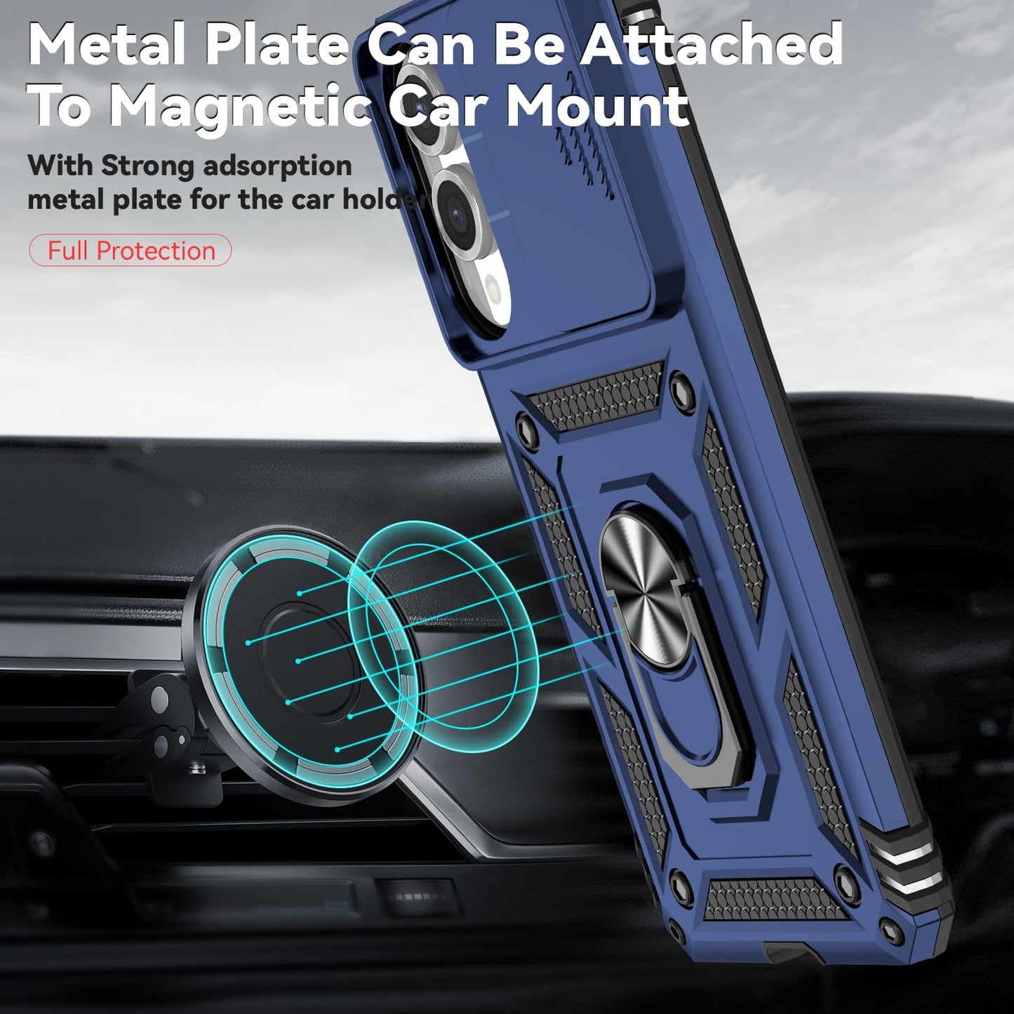 iTape Magnetic Car Mount 2 in 1 Phone Case for Samsung Galaxy S25 Edge 5G, Military Grade Protective Case, Phone Case Built-in 360° Rotating Ring Bracket Buckle Push Window Lens Protection Red