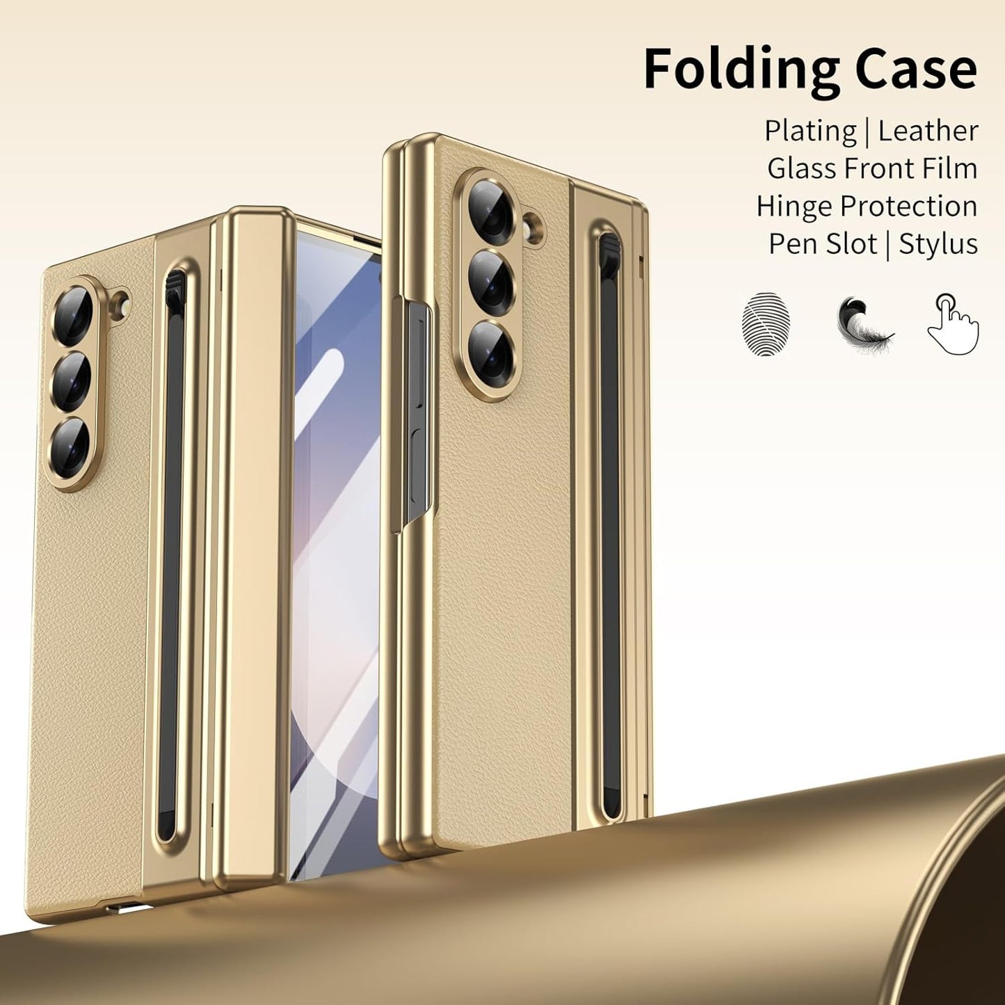 Lightweight phone case for Samsung Galaxy Z Fold6, hinged case supports wireless charging with lens protection, screen protector, complimentary stylus, drop-proof and fingerprint resistant