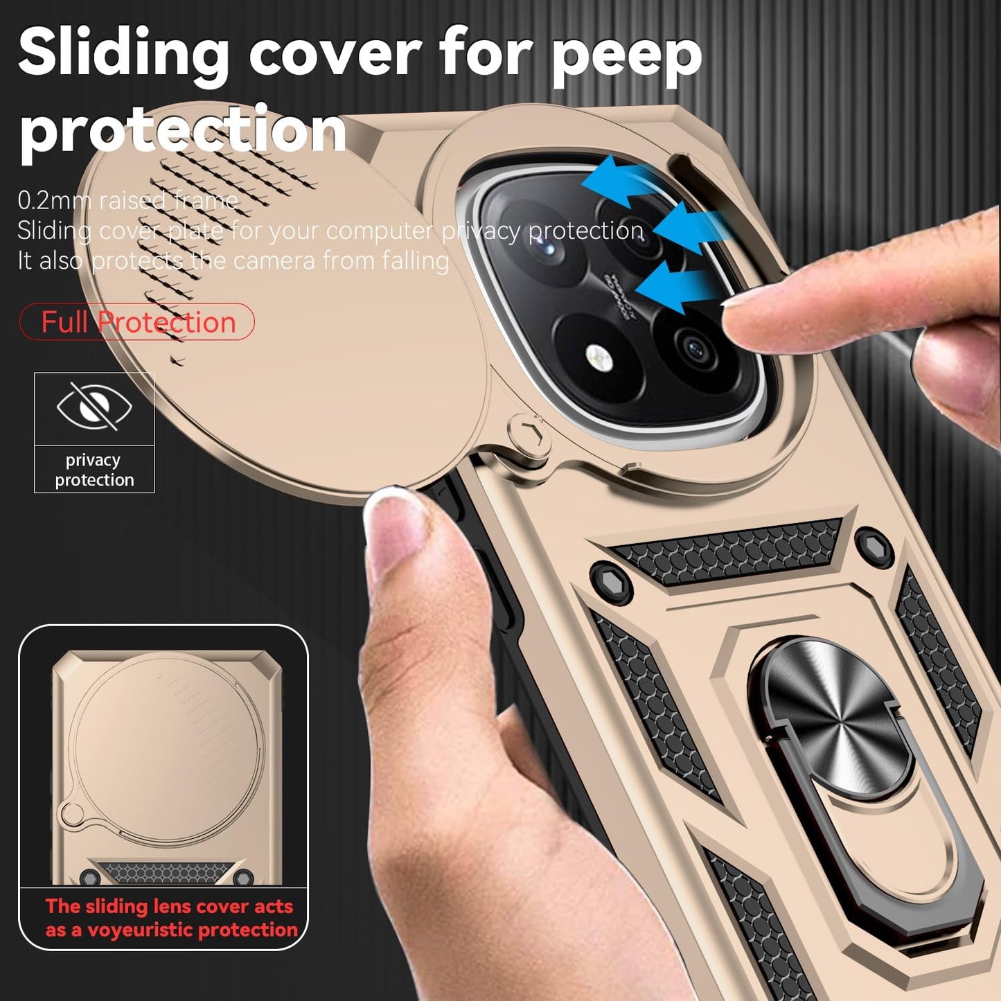 Magnetic Car Mount 2 in 1 Phone Case for Xiaomi Redmi Note 14 Pro+ 5G, Military Grade Protective Case, Phone Case Built-in 360° Rotating Ring Bracket Buckle Push Window Lens Protection