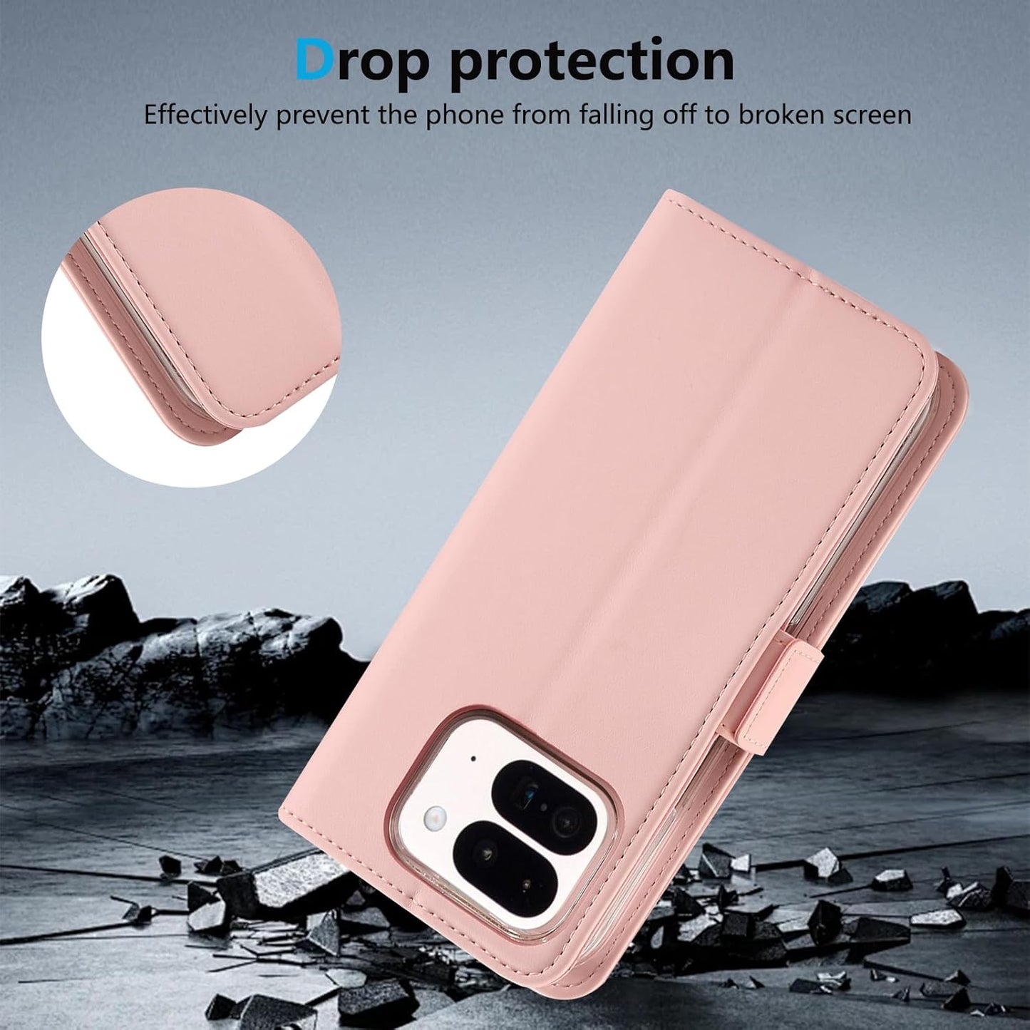 iTape Folding Magnetic Leather Case for Google Pixel 9 Pro Fold, RFID Anti-theft Wallet Phone Case, Multi-Card Slot Magnetic Flip Cover Holder Pink