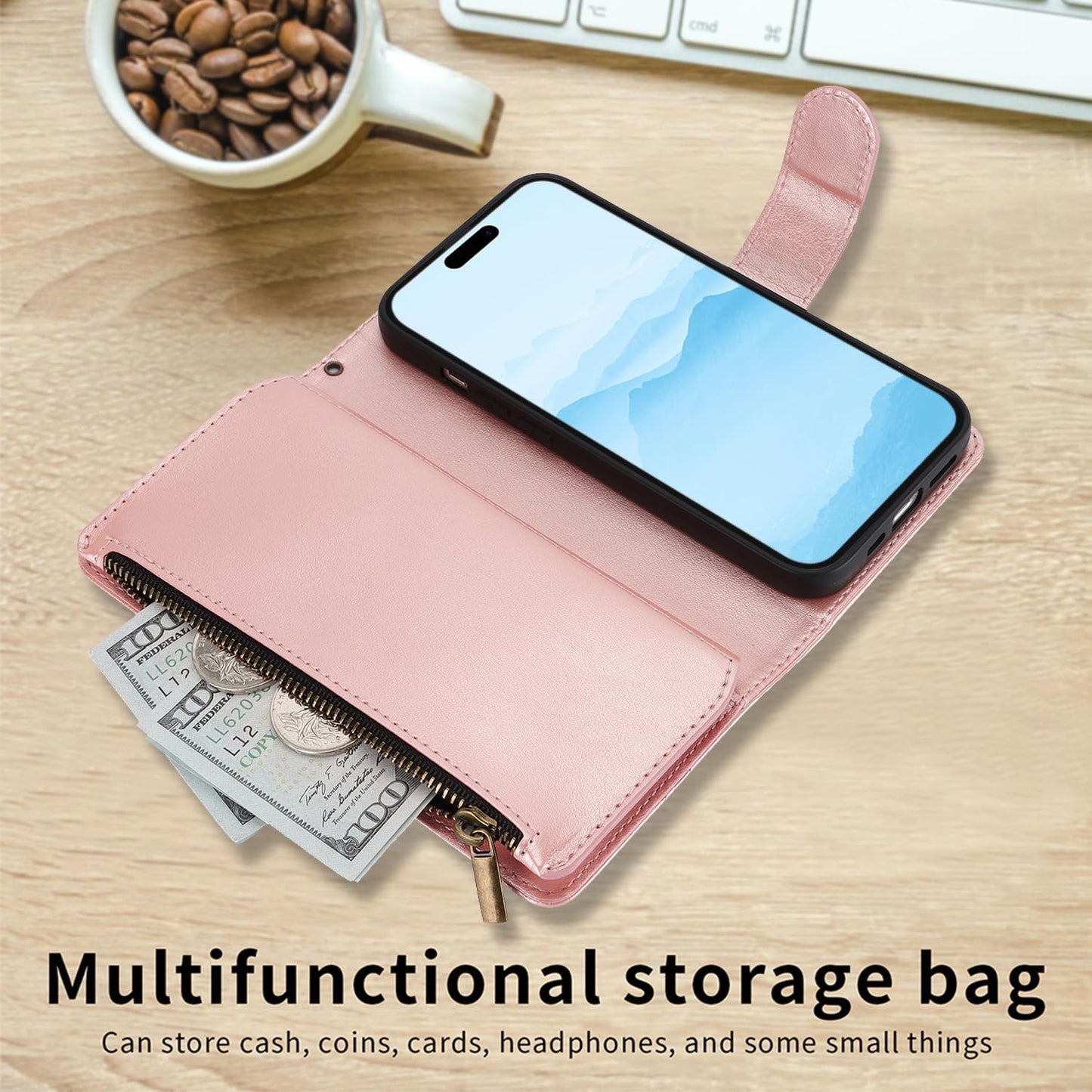Orchid Butterfly Phone Case for iPhone 16 with Multiple Card Slots Wallet, Magnetic Closure Bracket, Shockproof Protective Phone Case Wristband