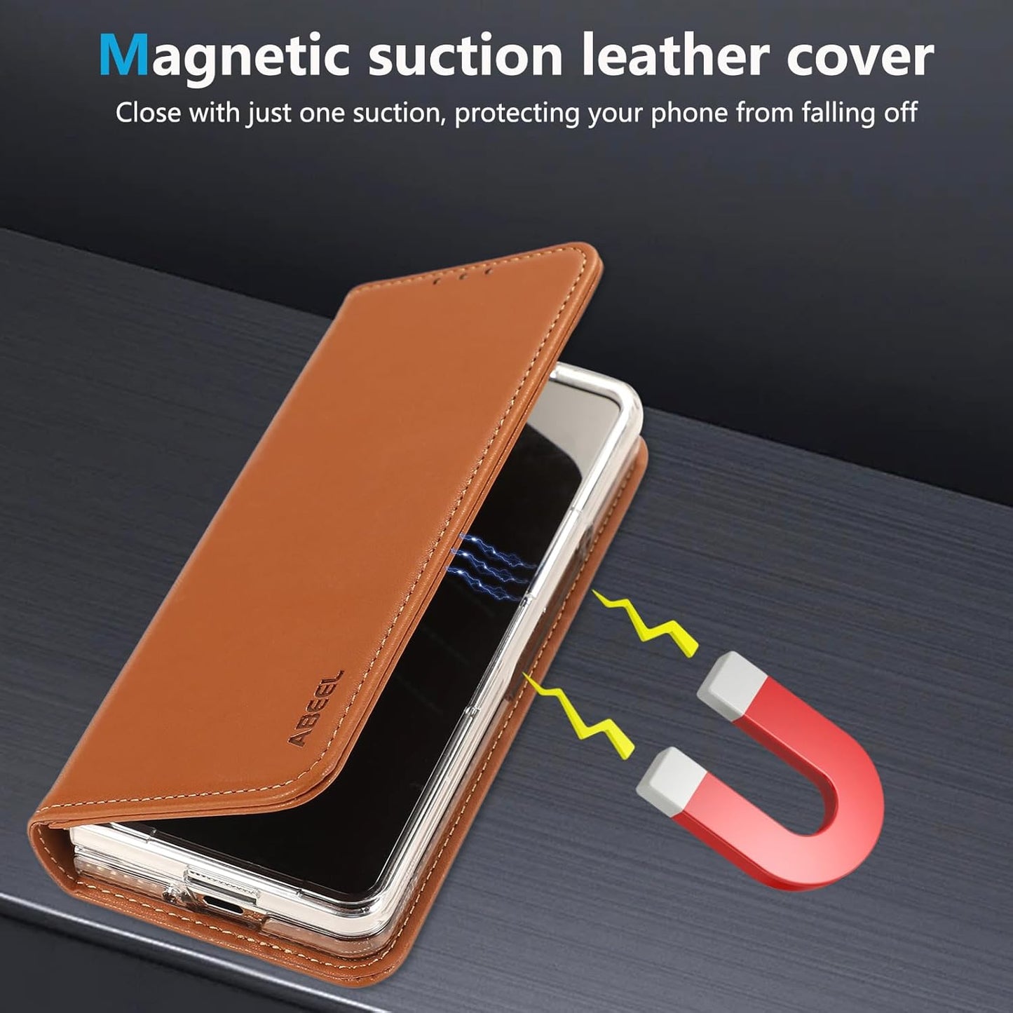 iTape Magnetic Leather Case for Samsung Galaxy Z Fold6, RFID Anti-theft Wallet Phone Case, Multi-Card Slot Magnetic Flip Cover Black