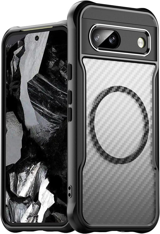 iTape Magnetic carbon fibre case forGoogle Pixel 8a, support wireless charging, carbon fibre shockproof slim case Black
