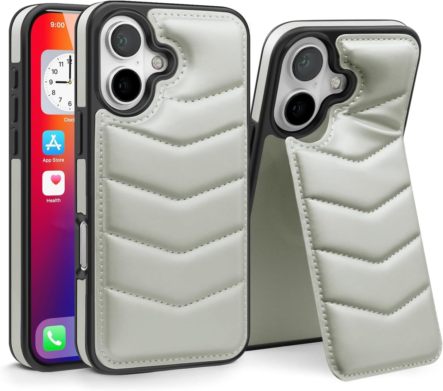 Lycra Down Phone Case for iPhone 16 Plus with [Credit Card Holder] [RFID] Invisible Flip Holder, Magnetic car mount, waterproof and drop-proof, comfortable to hold Green