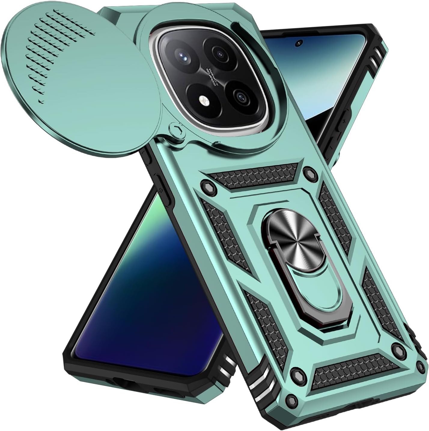 Magnetic Car Mount 2 in 1 Phone Case for Xiaomi Redmi Note 14 Pro+ 5G, Military Grade Protective Case, Phone Case Built-in 360° Rotating Ring Bracket Buckle Push Window Lens Protection