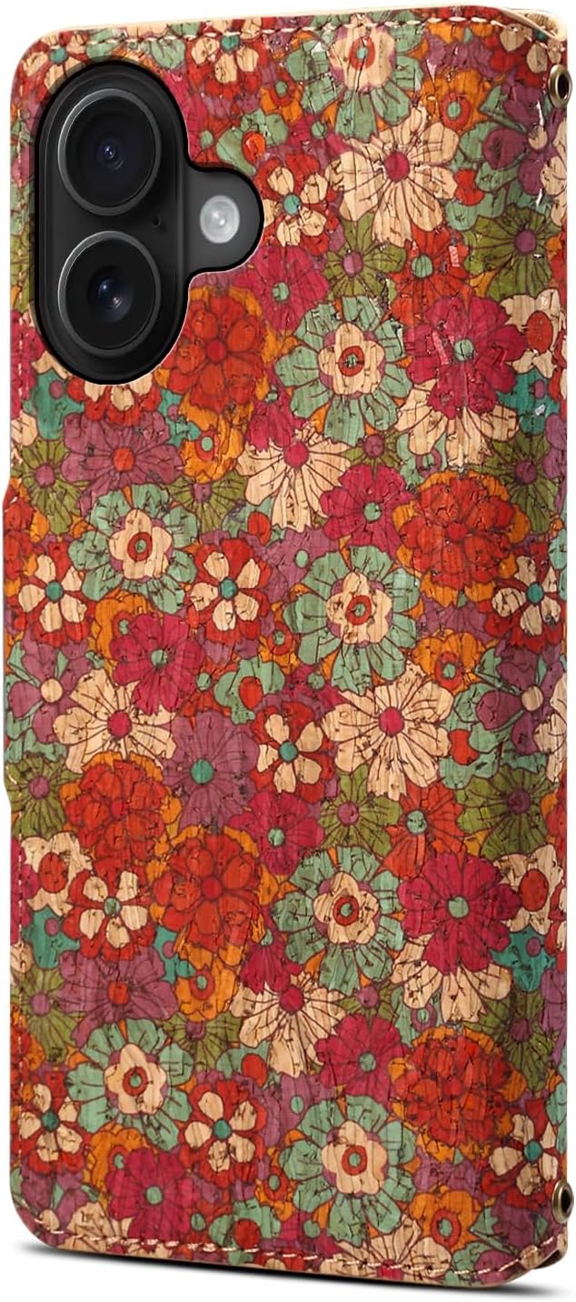 Retro Floral Pattern Phone Case for iPhone 16 Plus, Soft Touch Flip Stand Phone Case, Wallet Card Slot, Compatible with iPhone 16 Plus