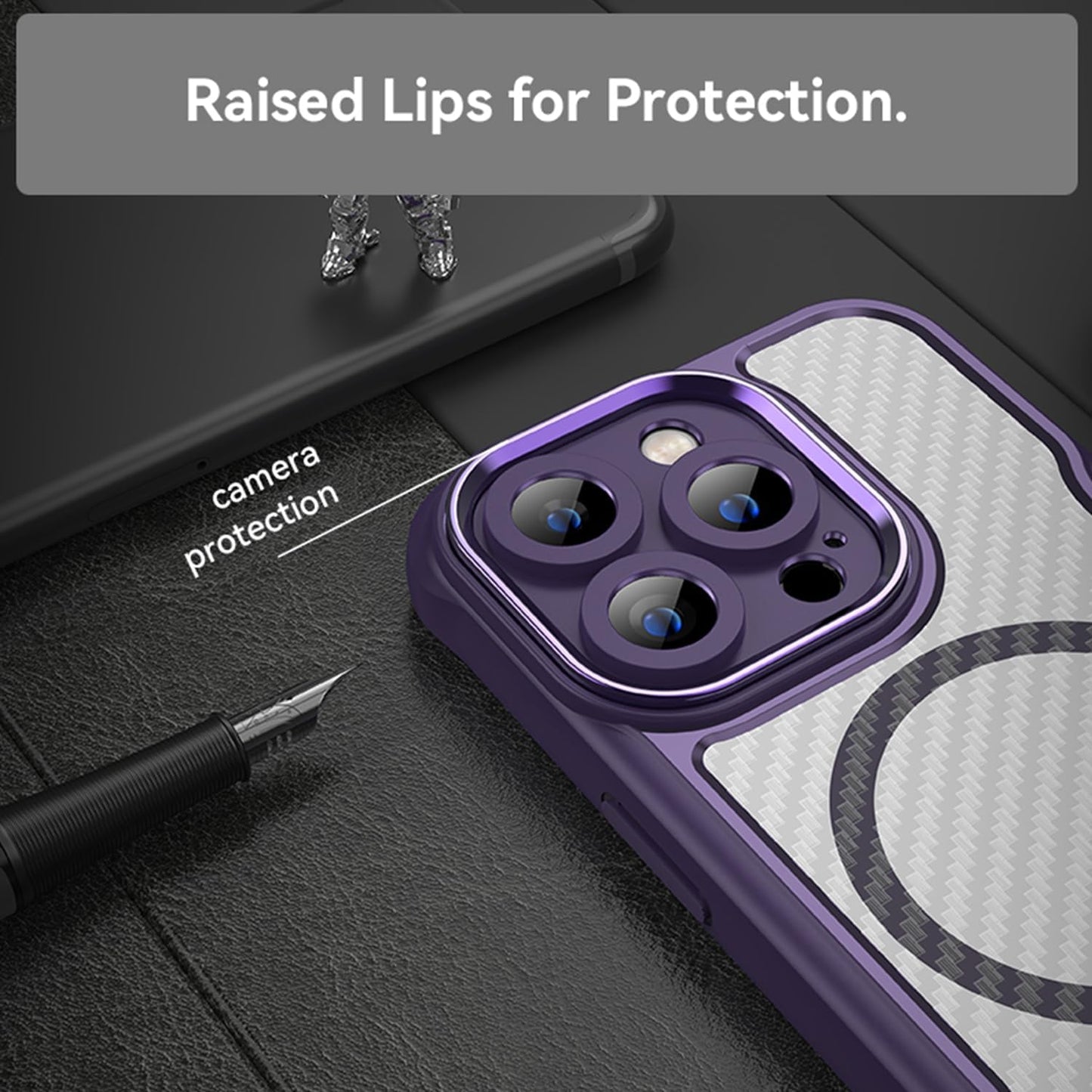 Magnetic carbon fibre case for iPhone 14 Pro, support wireless charging, carbon fibre shockproof slim case Black