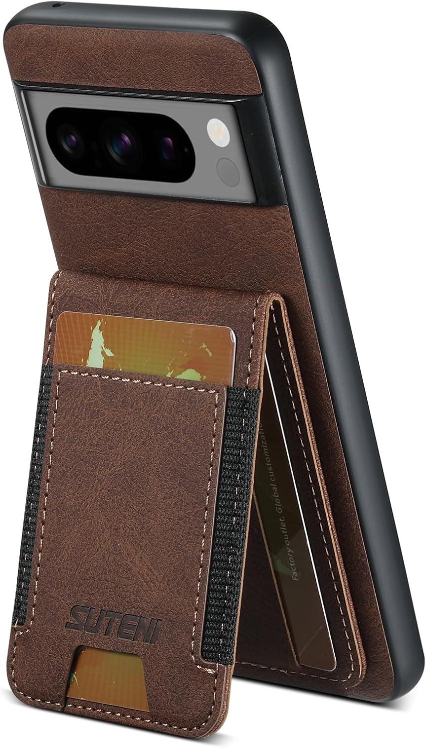iTape Litchi Texture Phone Case for Google Pixel 8 Pro - Ultra-thin Simple Card Holder Phone Case with Stand Durable Buffer [Shockproof TPU Inner Shell] Black