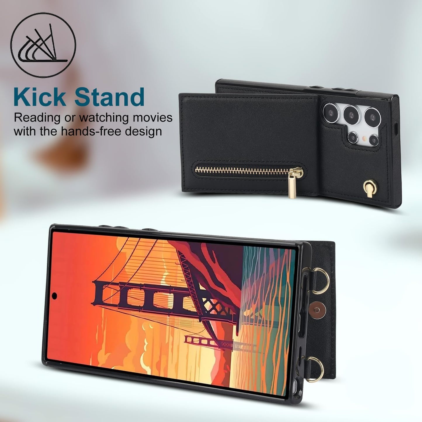 iTape Samsung Galaxy S24 Ultra Case Wallet, Zipper Coin Pouch, Credit Card Slot Holder, Wrist Strap, Samsung Galaxy S24 Ultra Case Adjustable Crossbody Lanyard [RFID Blocked]