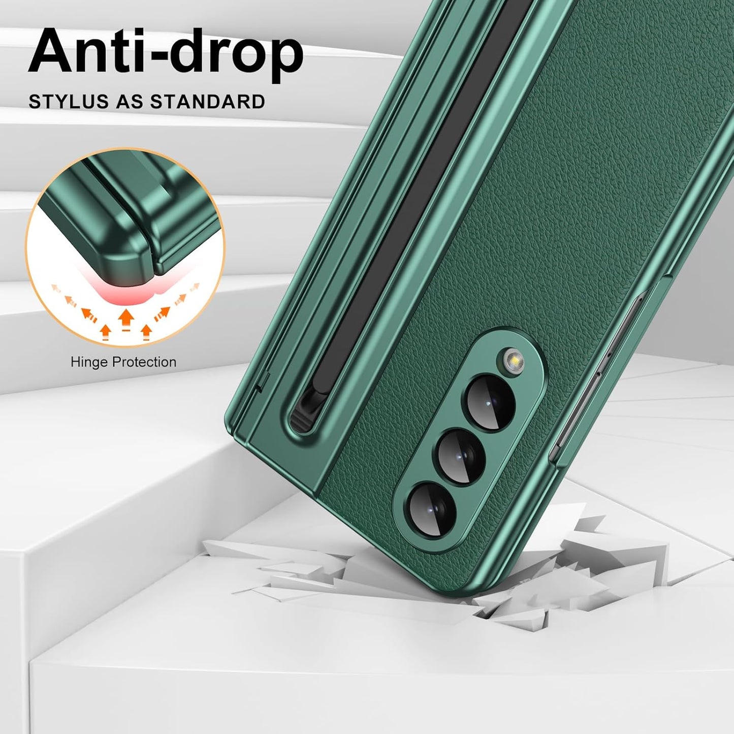 iTape Lightweight phone case for Samsung Galaxy Z Fold4, hinged case supports wireless charging with lens protection, screen protector, complimentary stylus, drop-proof and fingerprint resistant Blue