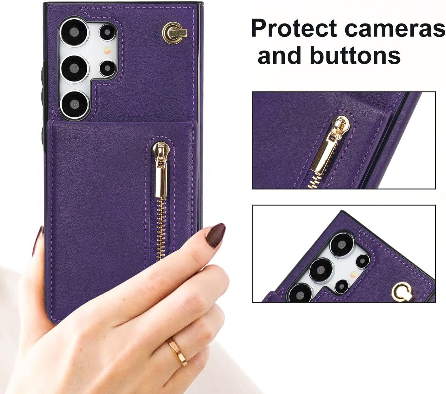 iTape Samsung Galaxy S24 Ultra Case Wallet, Zipper Coin Pouch, Credit Card Slot Holder, Wrist Strap, Samsung Galaxy S24 Ultra Case Adjustable Crossbody Lanyard [RFID Blocked]
