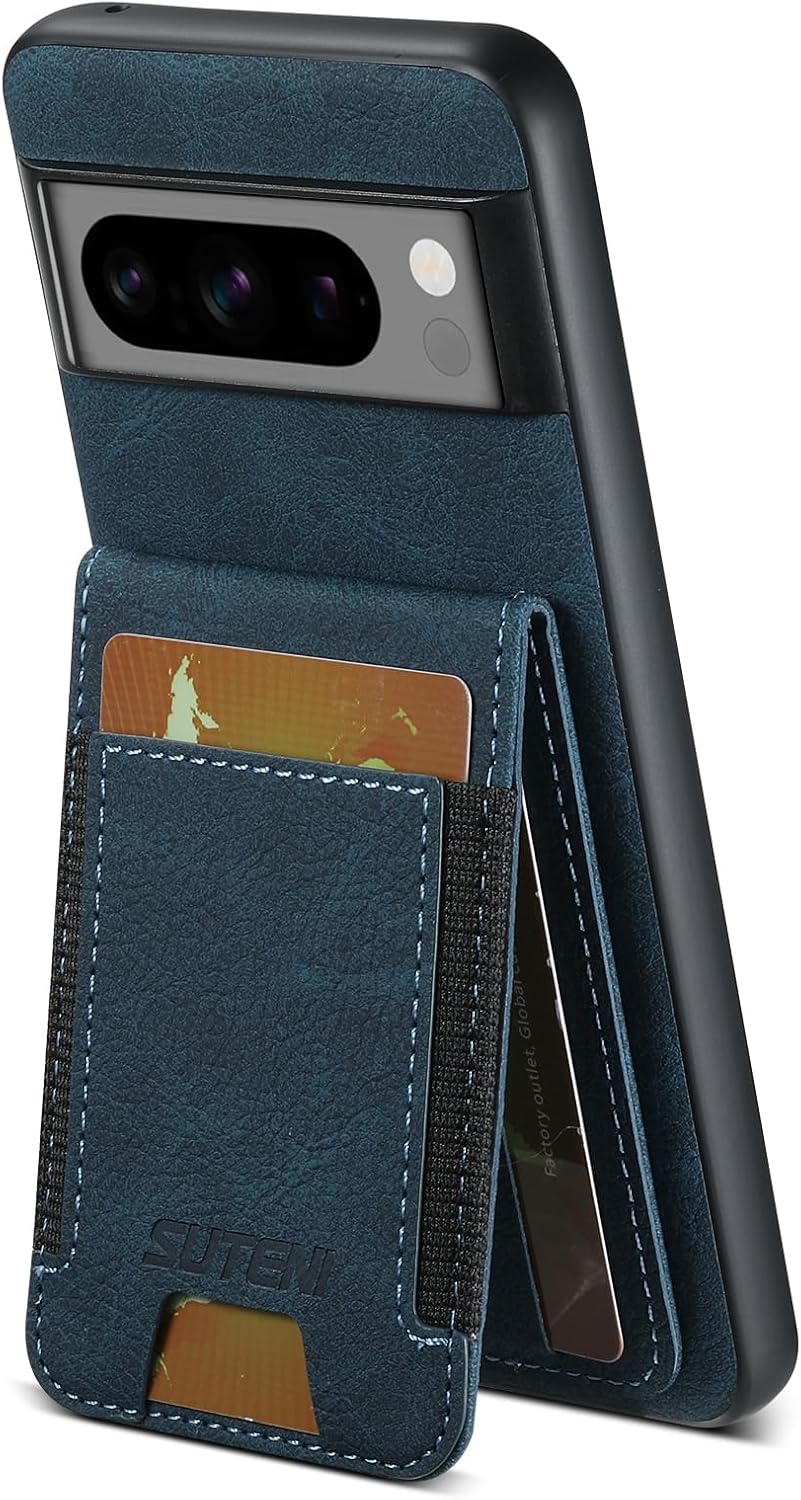 iTape Litchi Texture Phone Case for Google Pixel 8 Pro - Ultra-thin Simple Card Holder Phone Case with Stand Durable Buffer [Shockproof TPU Inner Shell] Black