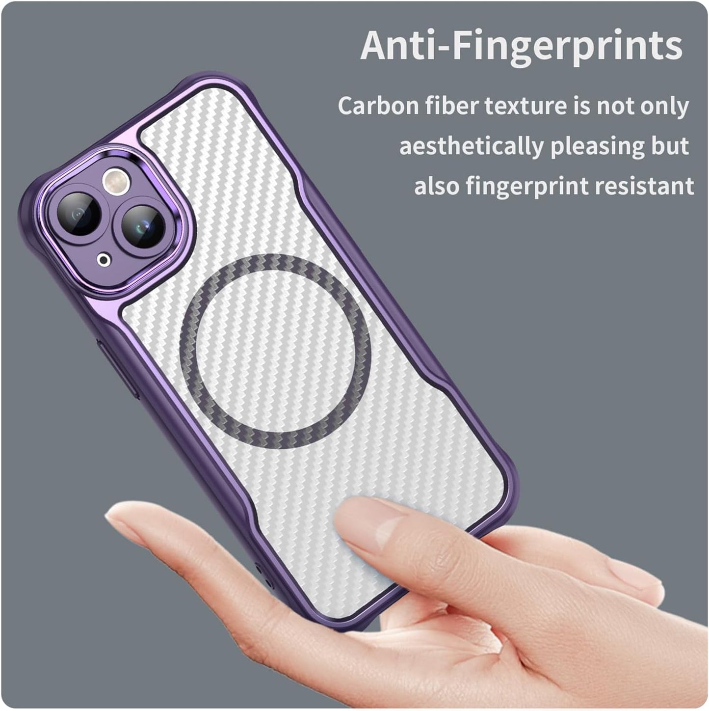 Magnetic carbon fibre case for iPhone 14, support wireless charging, carbon fibre shockproof slim case Black