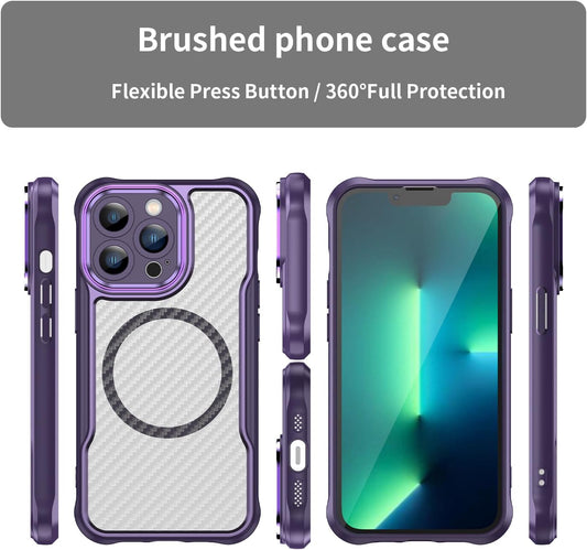 Magnetic carbon fibre case for iPhone 13 Pro, support wireless charging, carbon fibre shockproof slim case Purple
