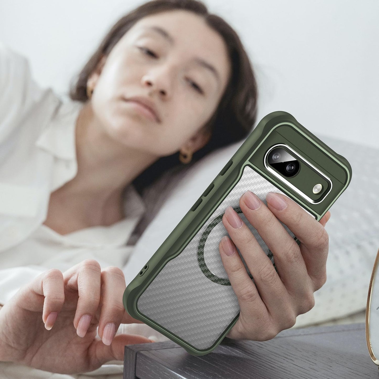 iTape Magnetic carbon fibre case forGoogle Pixel 8a, support wireless charging, carbon fibre shockproof slim case Black