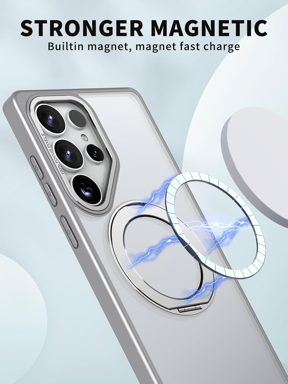 iTape Magnetic phone case for Samsung Galaxy S25 Ultra, 360° rotating bracket supports wireless charging, shockproof ultra-thin shell Pink