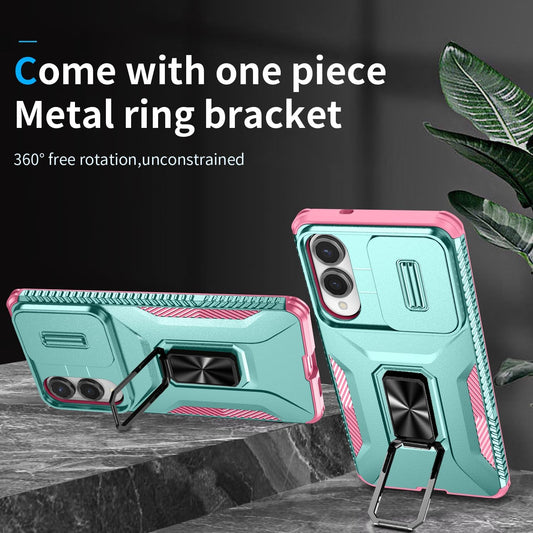 Magnetic car mount 2 in 1 phone case for Samsung Galaxy S25 Edge, double layer shockproof and drop-proof protective case. 360° rotating bracket finger ring buckle push window lens protection