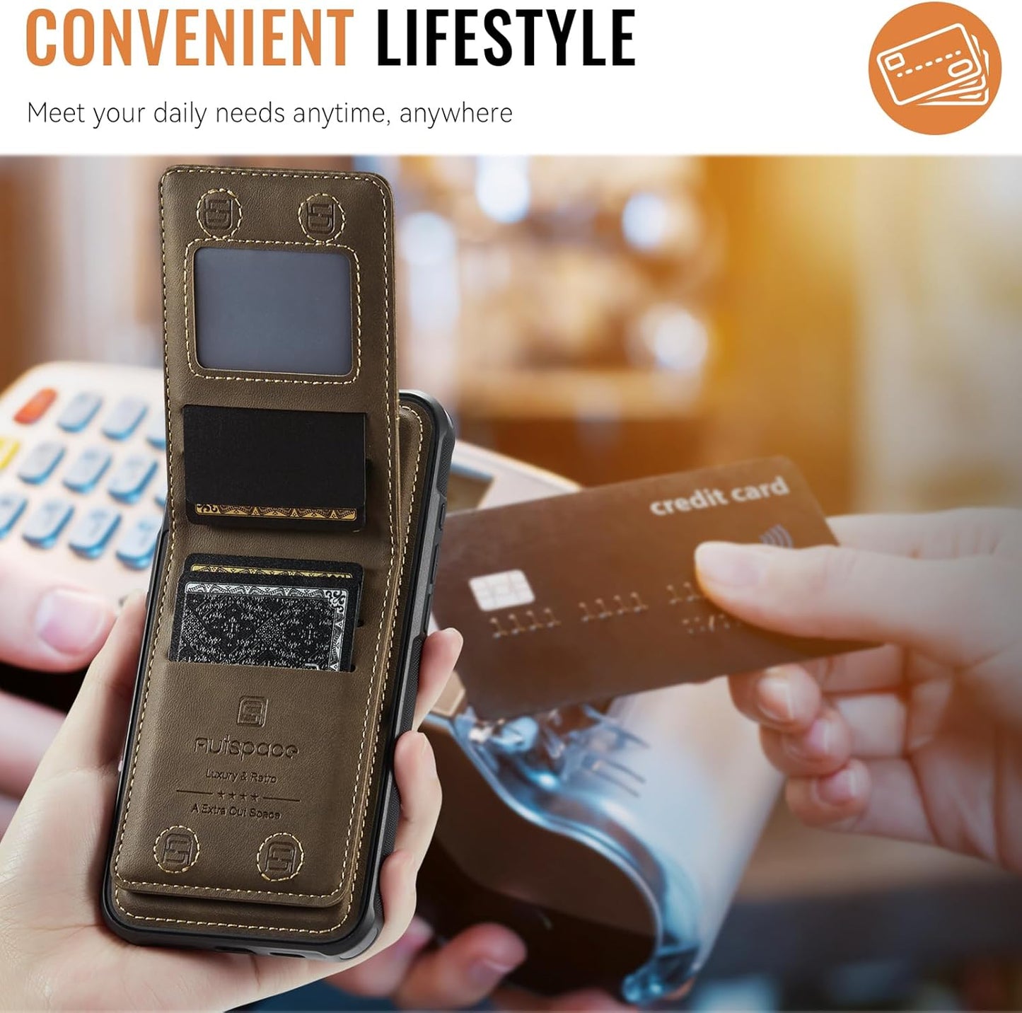 Up and down card holder mobile phone case suitable for iPhone 16 Pro max, RFID (anti-theft), supports car magnetic suction function, card slot wallet holder Black
