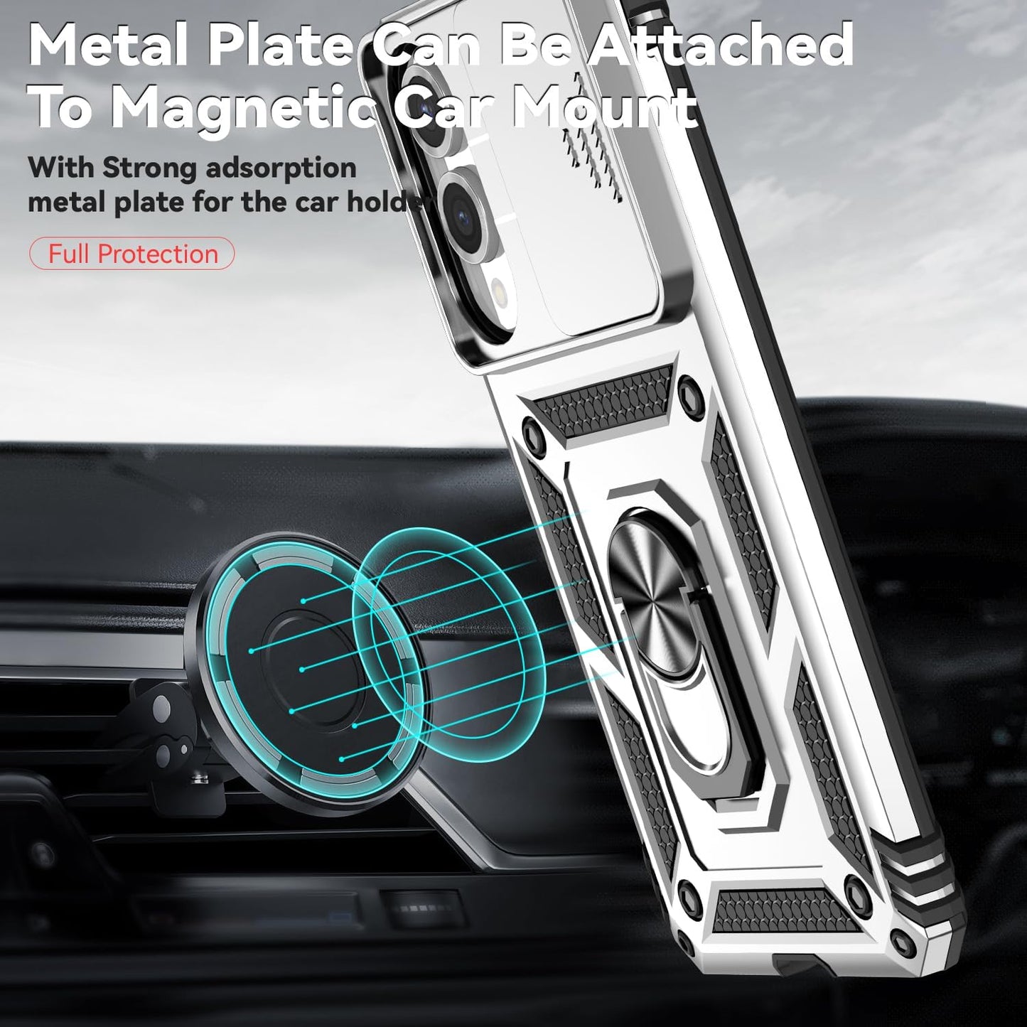 iTape Magnetic Car Mount 2 in 1 Phone Case for Samsung Galaxy S25 Edge 5G, Military Grade Protective Case, Phone Case Built-in 360° Rotating Ring Bracket Buckle Push Window Lens Protection Red