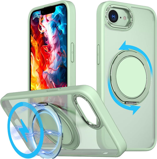 Magnetic phone case for iPhone 16E, mechanical gear 360° rotating bracket supports wireless charging, shockproof ultra-thin shell