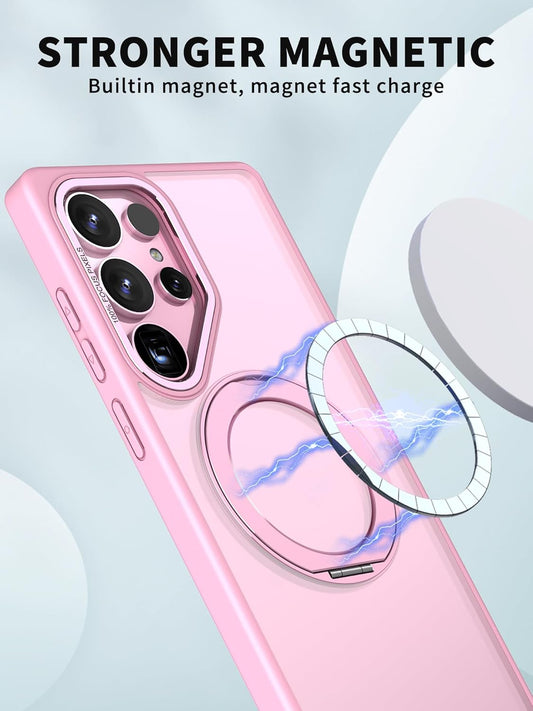 iTape Magnetic phone case for Samsung Galaxy S25 Ultra, 360° rotating bracket supports wireless charging, shockproof ultra-thin shell Pink