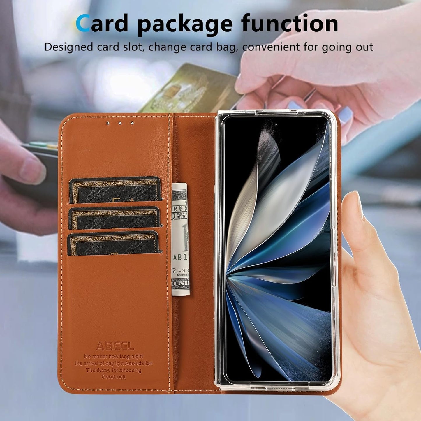iTape Magnetic Leather Case for Samsung Galaxy Z Fold6, RFID Anti-theft Wallet Phone Case, Multi-Card Slot Magnetic Flip Cover Black