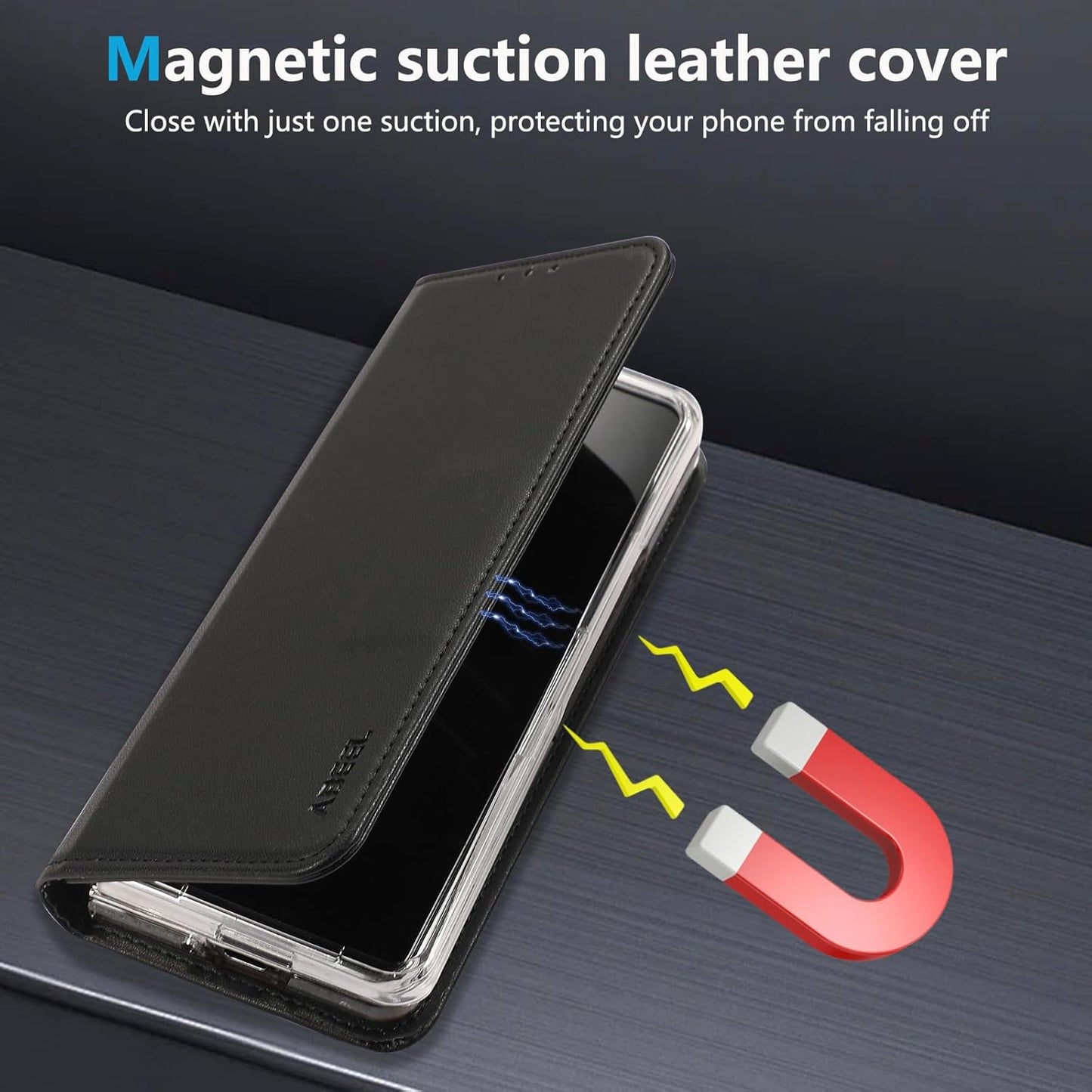 iTape Magnetic Leather Case for Samsung Galaxy Z Fold6, RFID Anti-theft Wallet Phone Case, Multi-Card Slot Magnetic Flip Cover Black