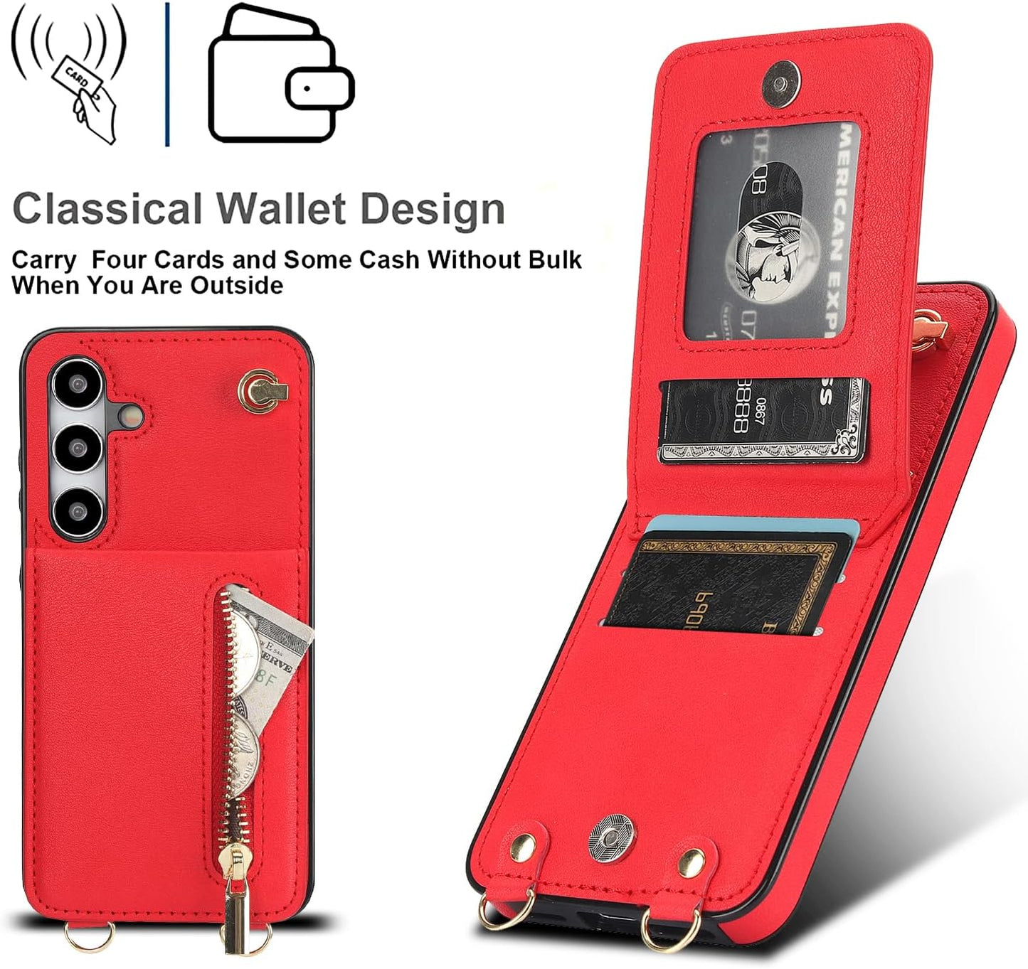 iTape Samsung Galaxy S24 plus Case Wallet, Zipper Coin Pouch, Credit Card Slot Holder, Wrist Strap, Samsung Galaxy S24 plus Case Adjustable Crossbody Lanyard [RFID Blocked] Purple