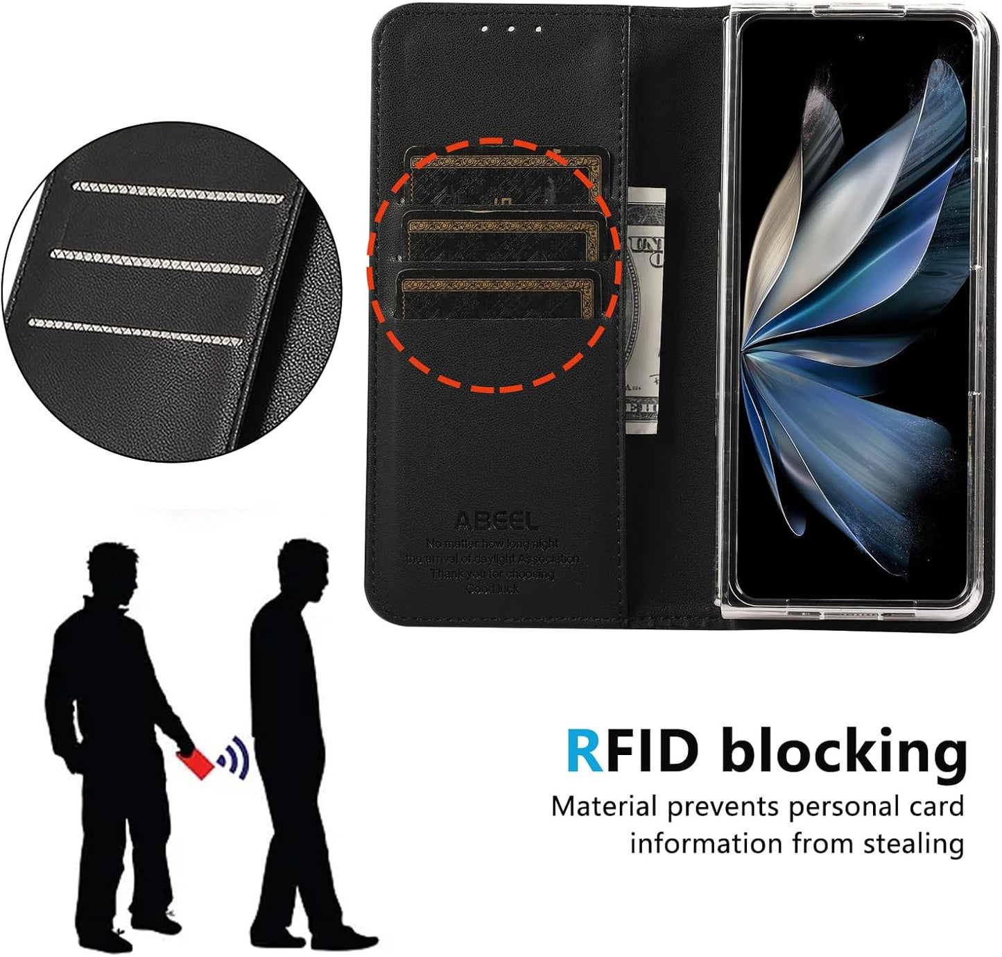 iTape Magnetic Leather Case for Samsung Galaxy Z Fold5, RFID Anti-theft Wallet Phone Case, Multi-Card Slot Magnetic Flip Cover Green