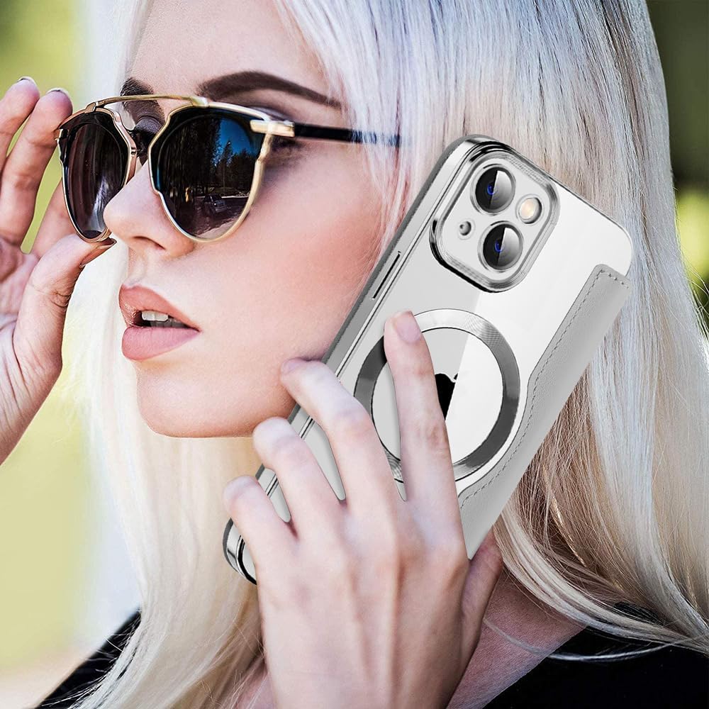 Wallet phone case suitable for iPhone 13 with [Credit Card Holder][RFID Blocking], compatible with magnetic wireless charging Green