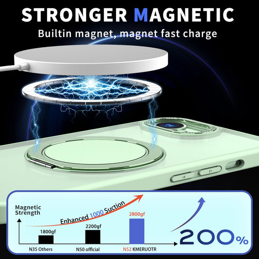 Magnetic phone case for iPhone 16E, mechanical gear 360° rotating bracket supports wireless charging, shockproof ultra-thin shell