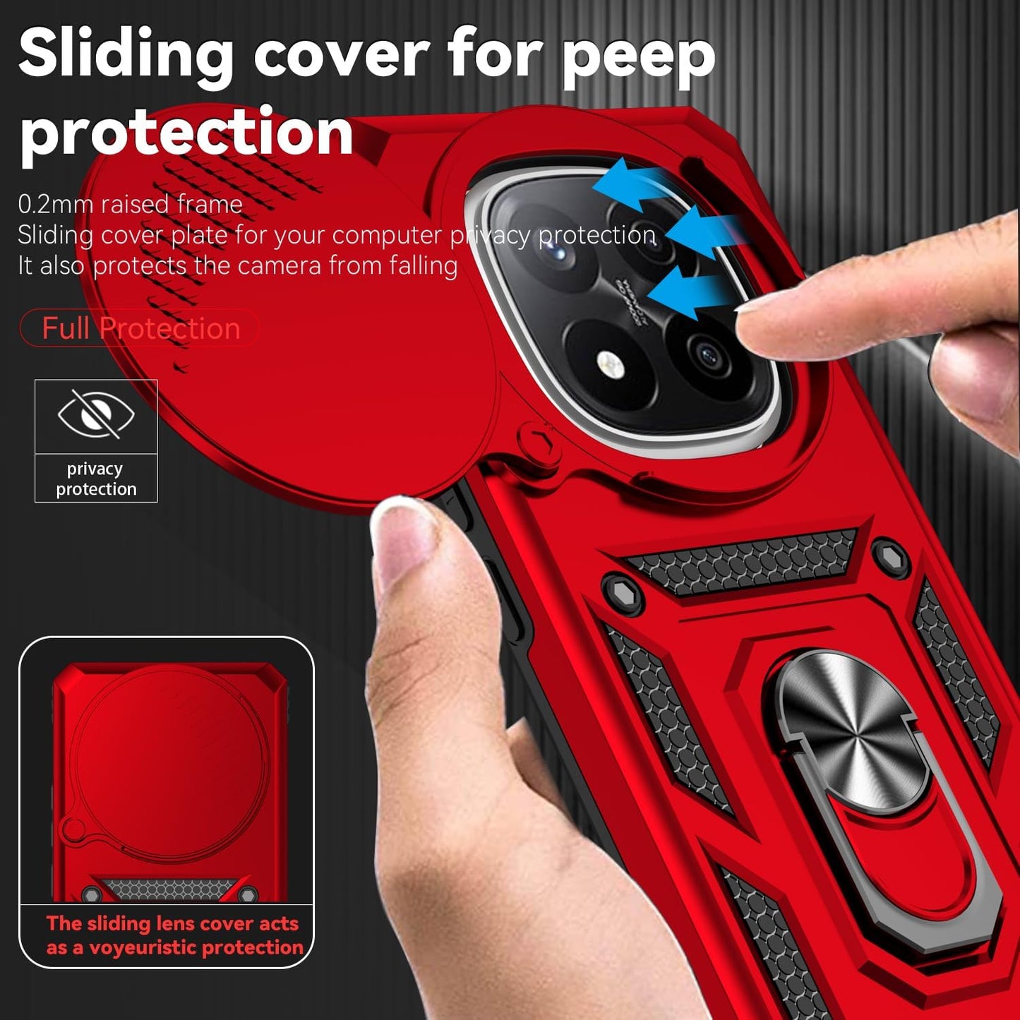 Magnetic Car Mount 2 in 1 Phone Case for Xiaomi Redmi Note 14 Pro+ 5G, Military Grade Protective Case, Phone Case Built-in 360° Rotating Ring Bracket Buckle Push Window Lens Protection