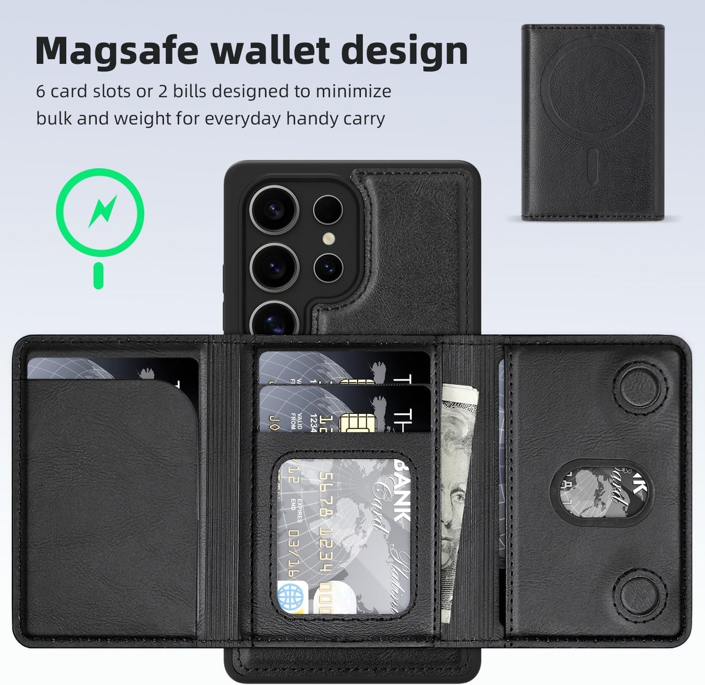 2 in 1 card holder phone case for Samsung Galaxy S25 Ultra, magnetic leather phone case magnetic car mount wireless charging, card holder holder Purple