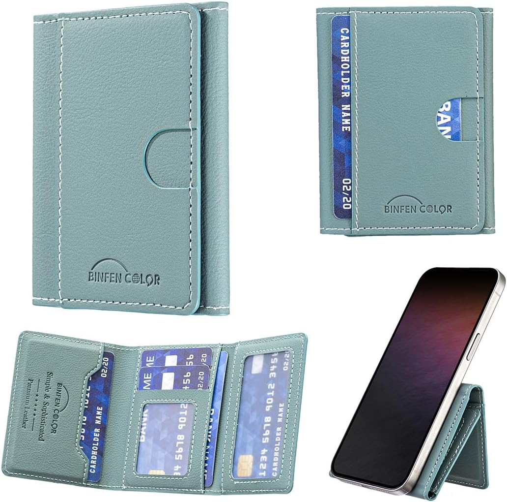 iTape Leather Magnetic Phone Wallet Compatible with Various Phone Models Android and iOS, Solid Color Magnetic Card Holder Ultra-thin Trifold Wallet Card Holder Flip Stand Red