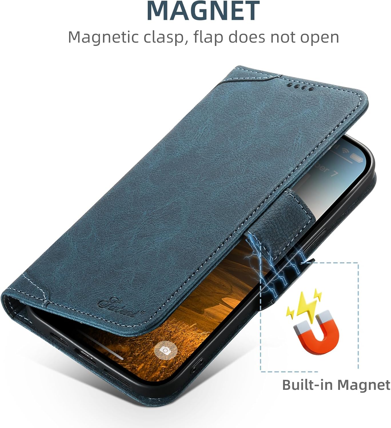 Wallet Case for iPhone 13 Pro Magsafe Charger Compatible, Magnetic Buckle Leather Case, Card Slot Stand Shock Cover Black