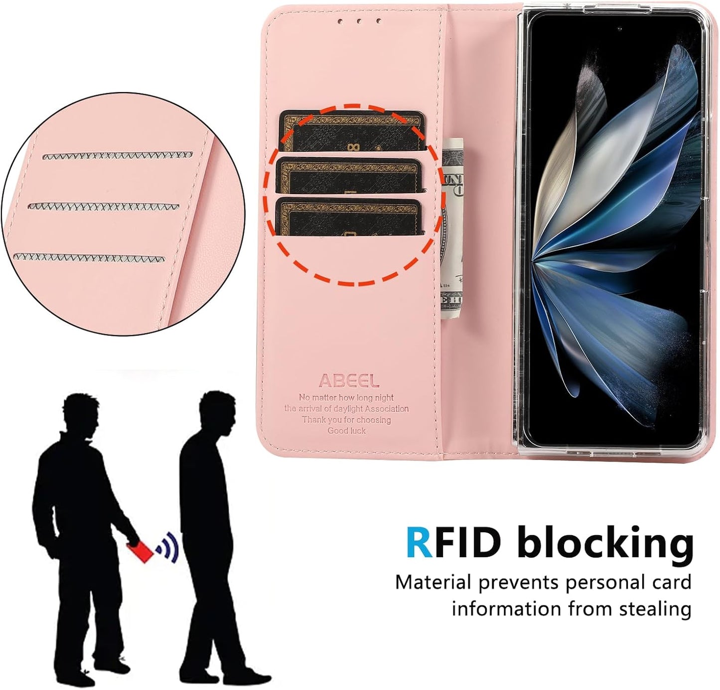 iTape Magnetic Leather Case for Samsung Galaxy Z Fold6, RFID Anti-theft Wallet Phone Case, Multi-Card Slot Magnetic Flip Cover Black
